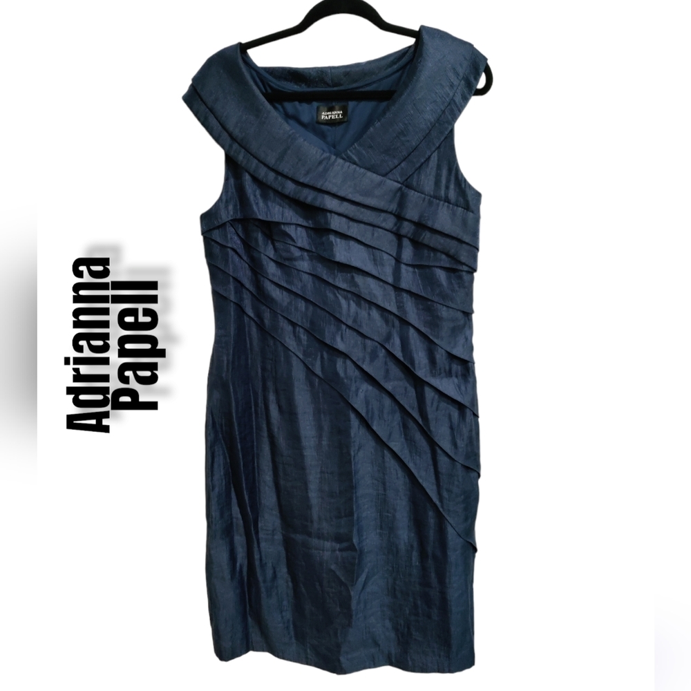 Adrianna Papell blue metallic asymmetrical tiered dress(possible 12/14  …